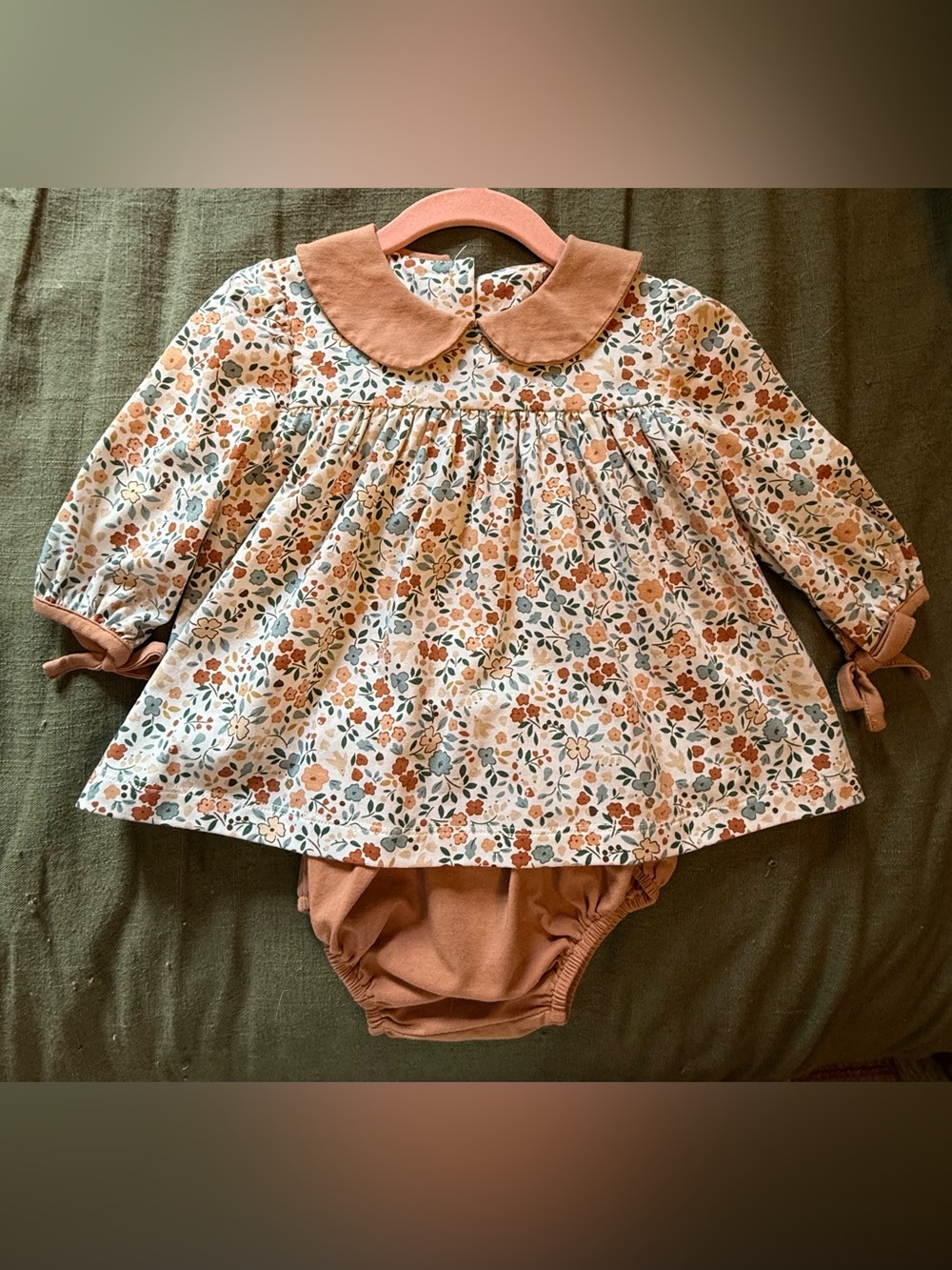 Rust Collar Floral Baby Dress with Matching Bloomers